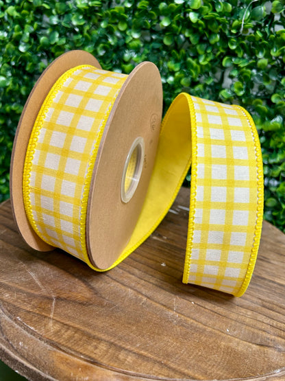 1.5 Inch By 10 Yard Yellow And White Check With Yellow Backing Ribbon