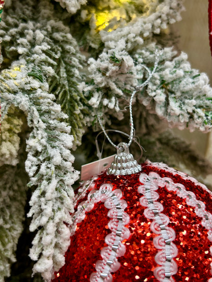 4 Inch Red And White Ball Ornament
