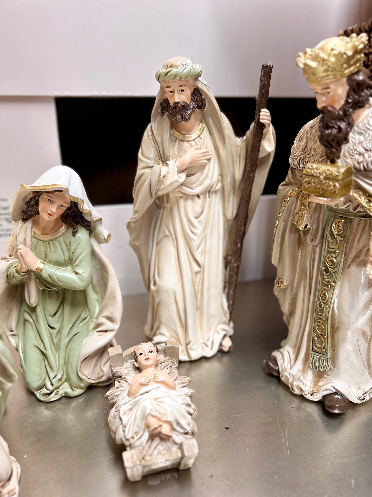 Sage And Cream Resin Six Piece Nativity Set