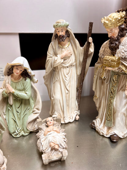 Sage And Cream Resin Six Piece Nativity Set
