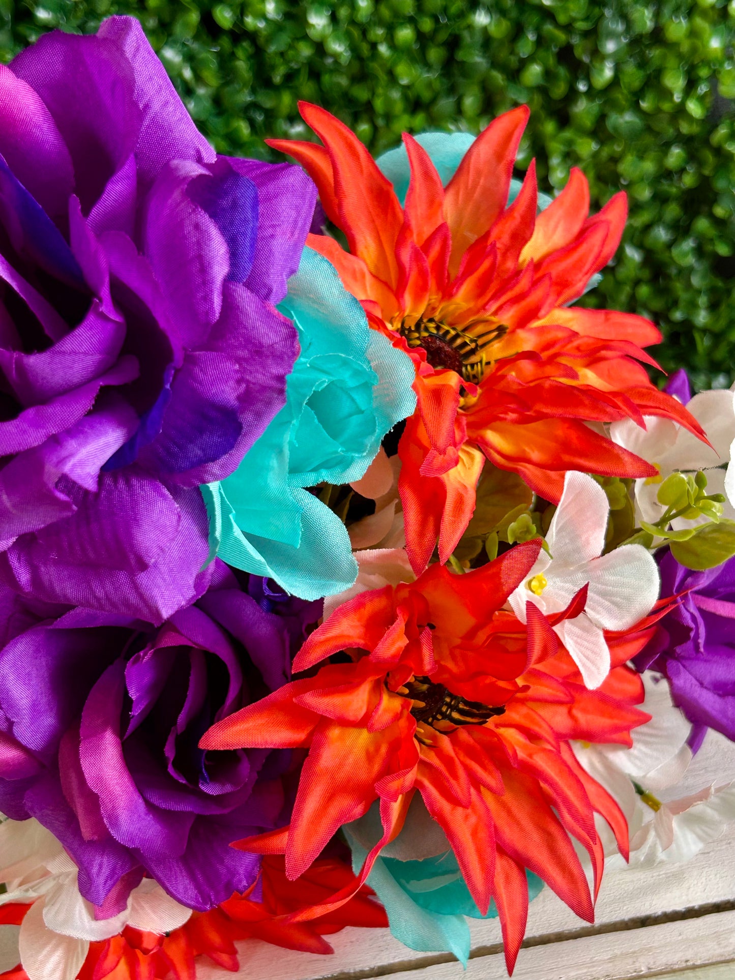 24 Inch Purple Orange And Aqua Rose Dahlia And Hydrangea Bush
