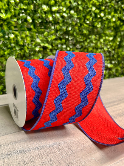 2.5 Inch By 10 Yard Red And Royal Blue Ric Rac Ribbon