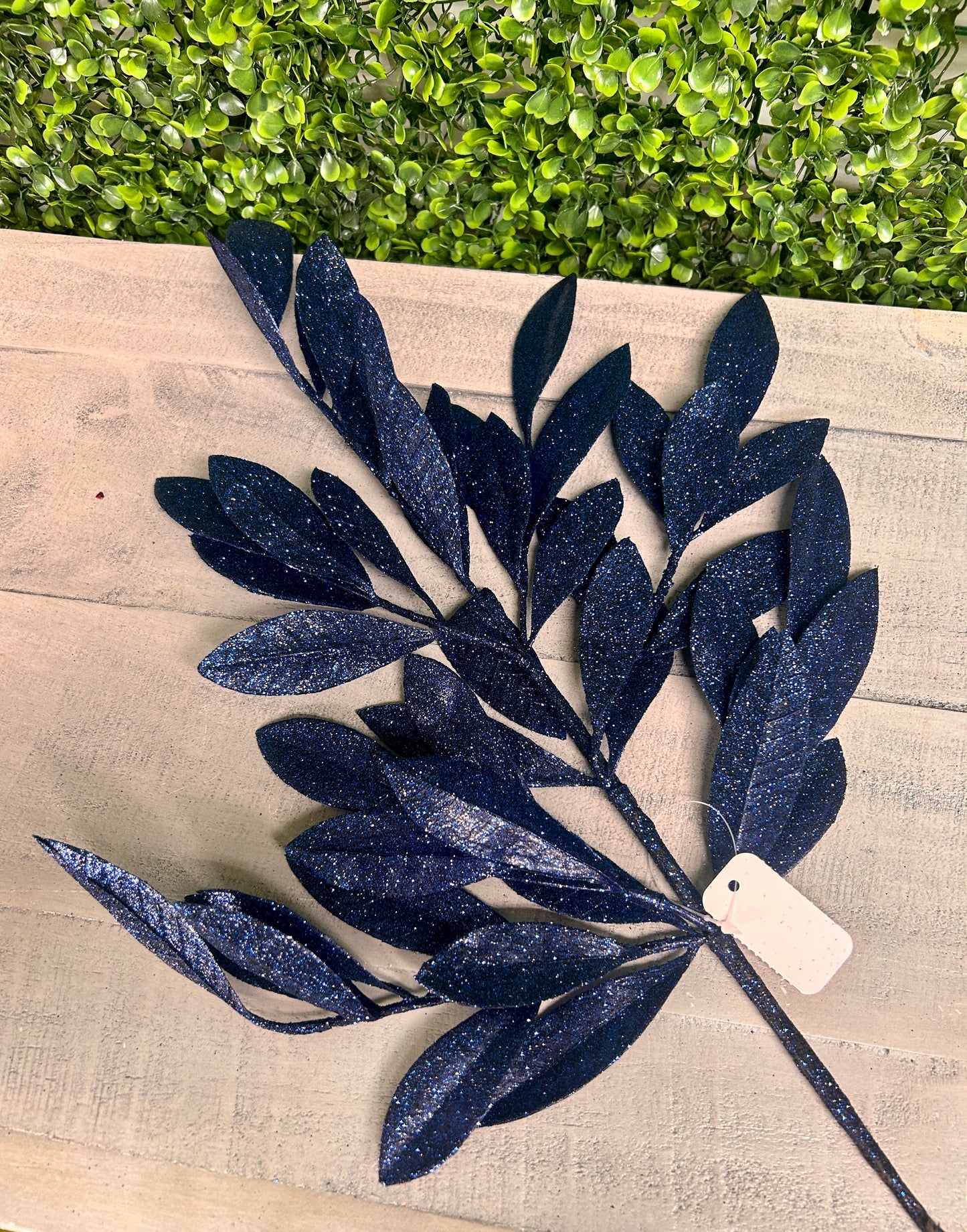 23 Inch Navy Blue Glitter Bay Leaf Spray
