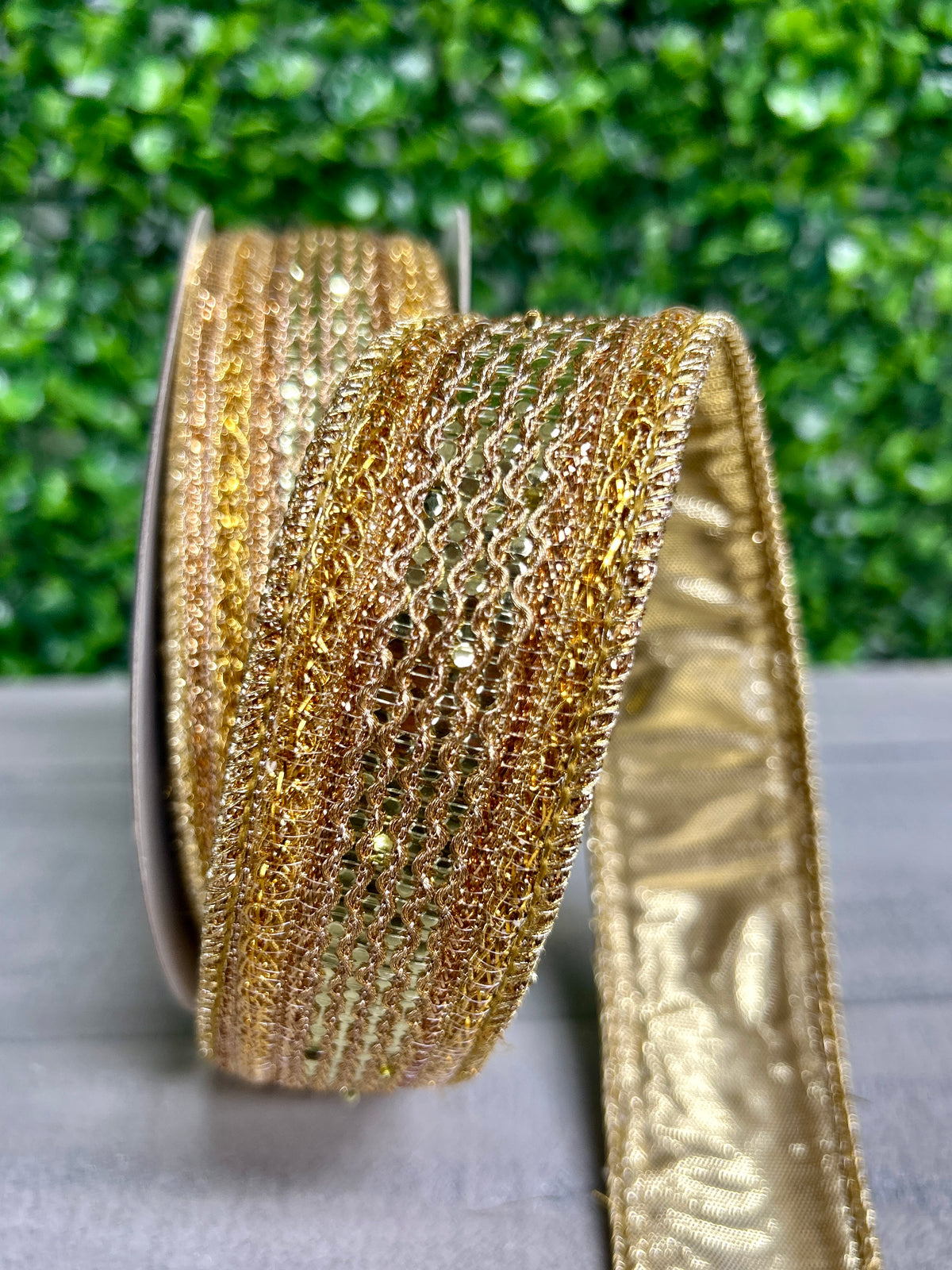 John Mark 1 Inch By 10 Yard Gold Jeweled Metallic Dupioni Ribbon