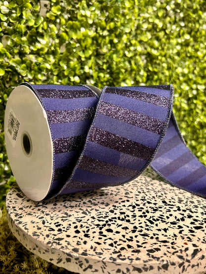 2.5 Inch By 10 Yard Navy Blue Horizontal Glitter Stripes Ribbon