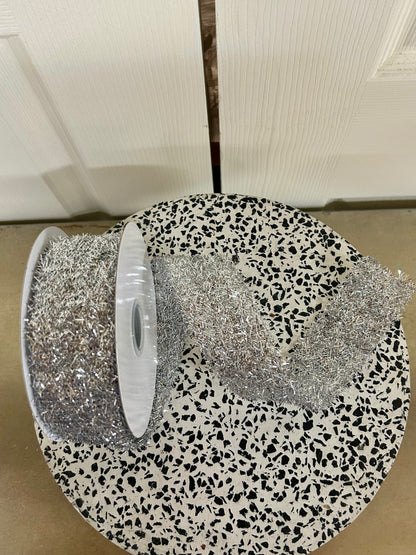 1.5 Inch By 10 Yard Silver Long Confetti Metallic Wired Ribbon