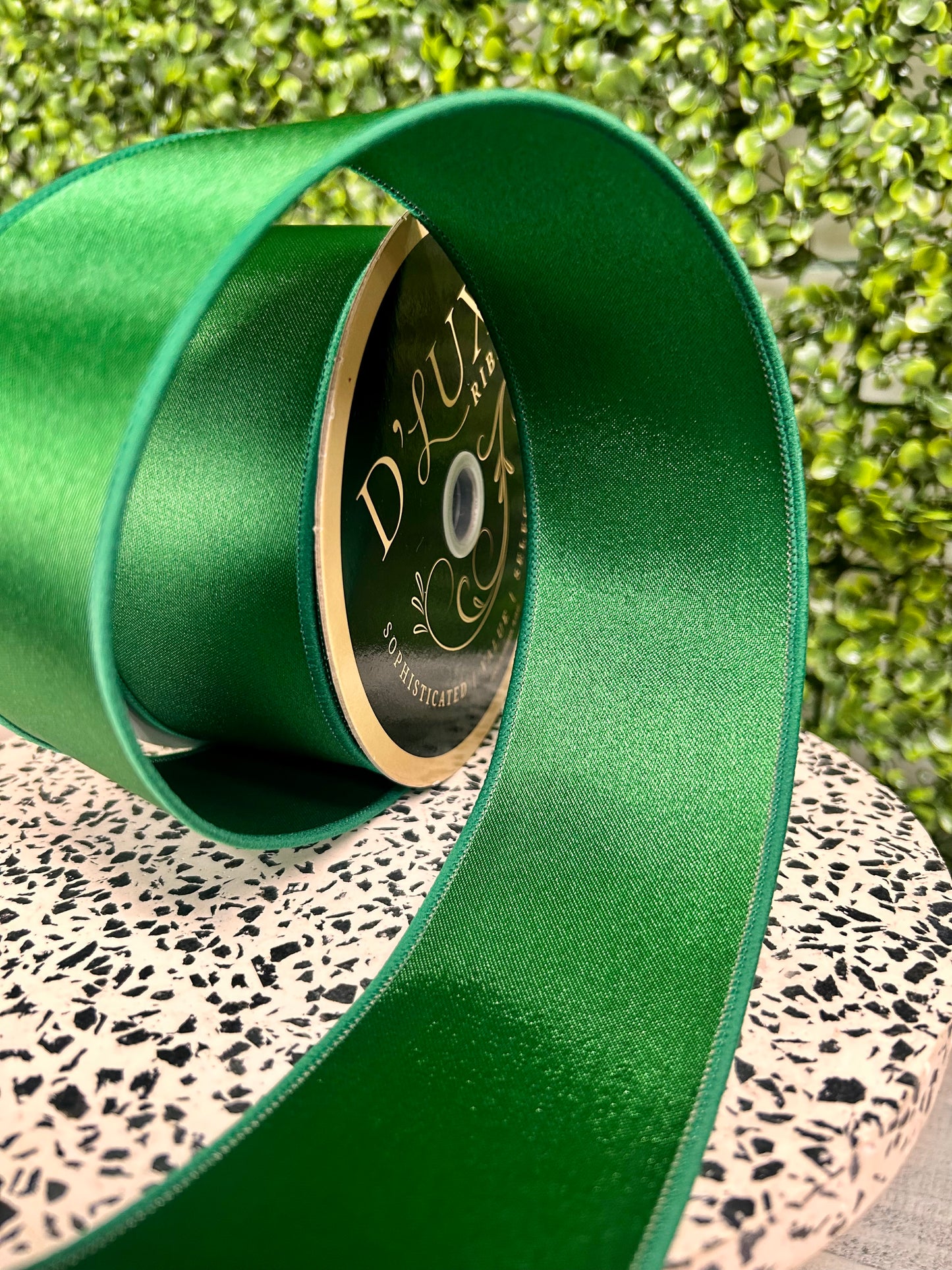2.5 Inch By 10 Yard Emerald Green Satin Fused Ribbon