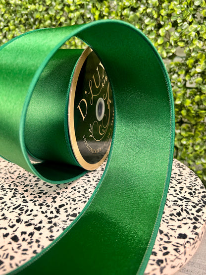 2.5 Inch By 10 Yard Emerald Green Satin Fused Ribbon