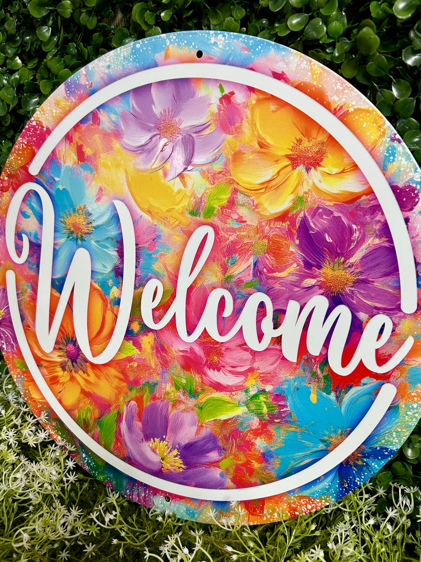 12 Inch Abstract Florals Welcome Sign