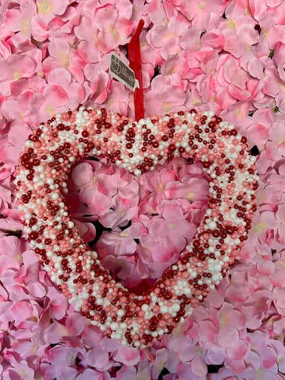 9.5 Inch White Pink And Red Glittered Heart Ornament