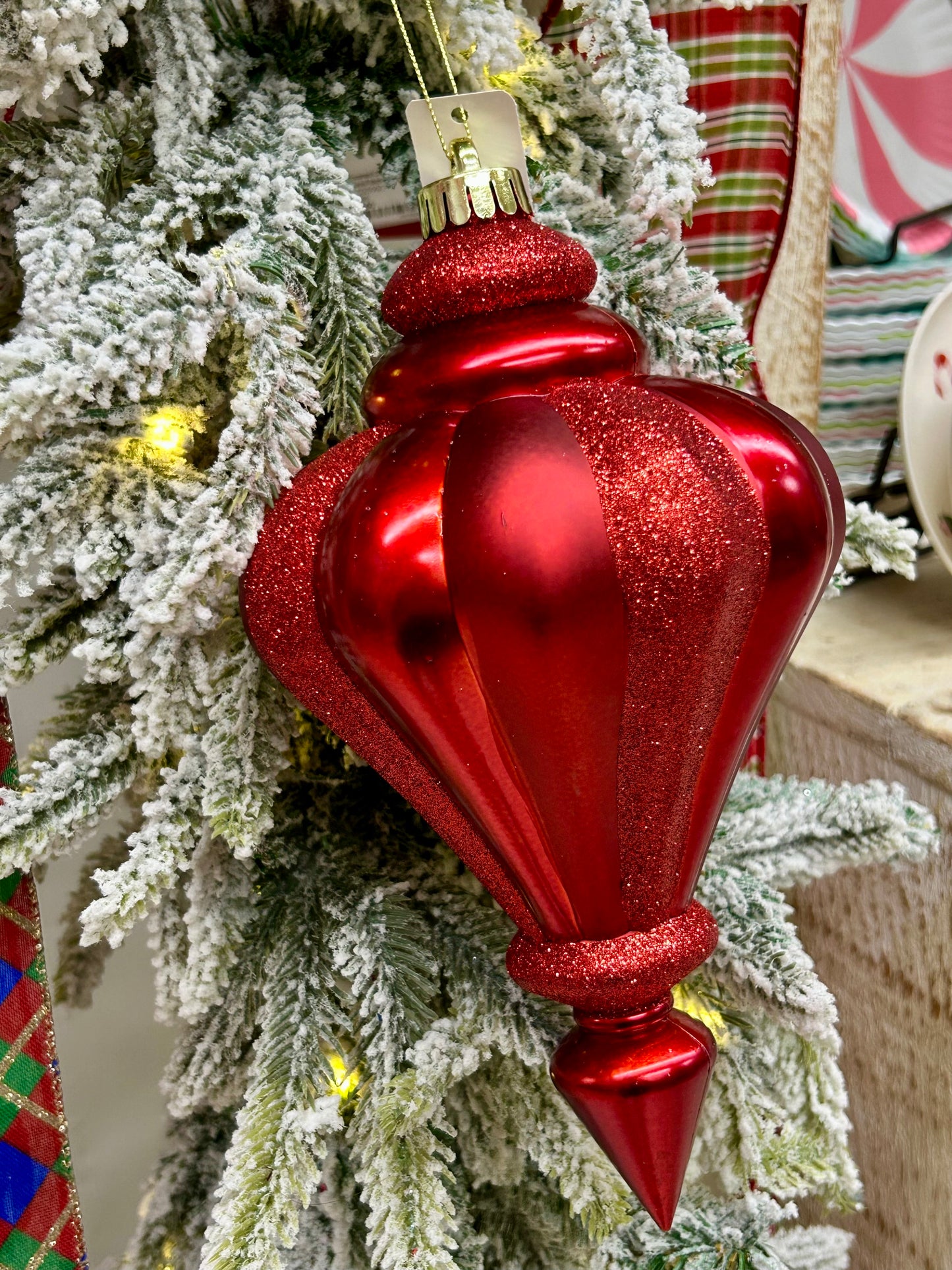 10 Inch Shiny Matte Red Glitter Finial Ornament