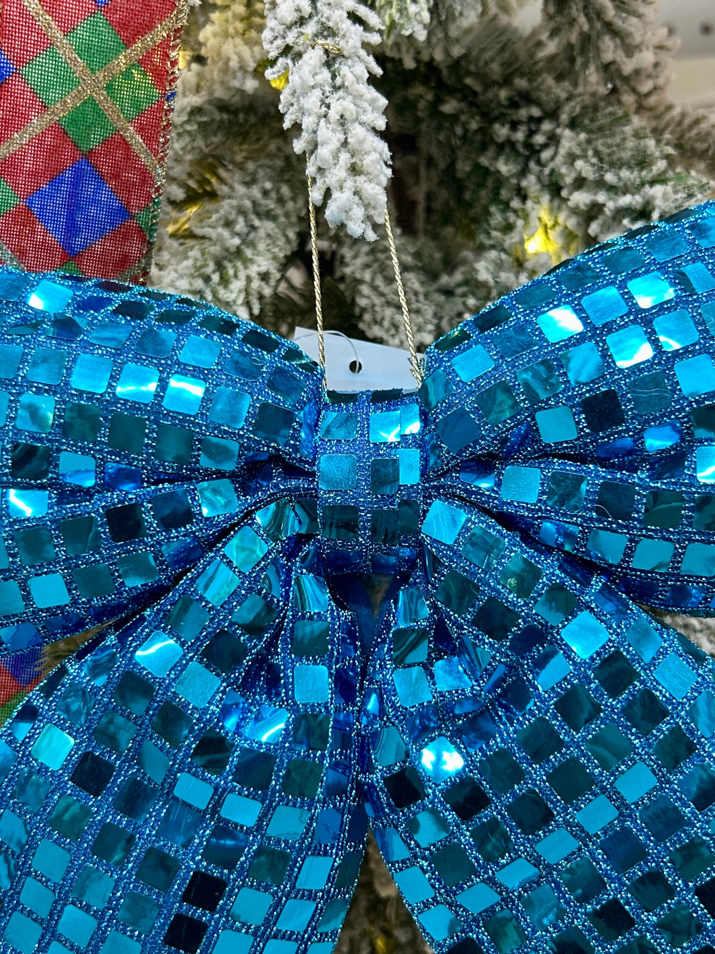 9.25 Inch Plush Aqua Bow Ornament