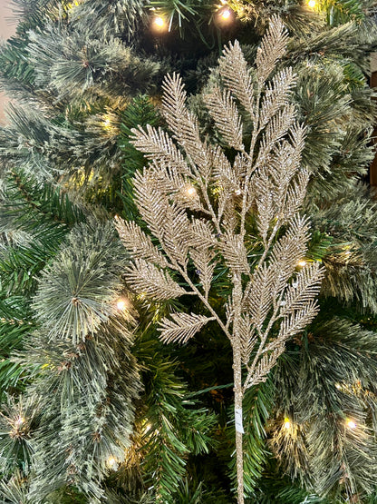 24 Inch Champagne Glitter Sequin Peacock Fern Spray