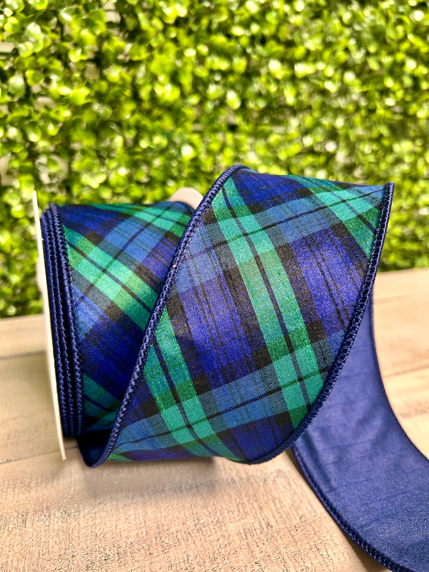 David Christopher 2.5 Inch By 10 Yard Navy Blue and Evergreen Plaid Ribbon