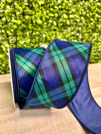 David Christopher 2.5 Inch By 10 Yard Navy Blue and Evergreen Plaid Ribbon