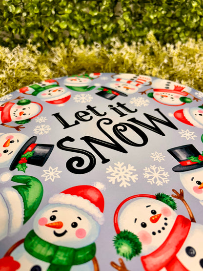 12 Inch Blue Red And Emerald Let It Snow With Snowmen Metal Sign