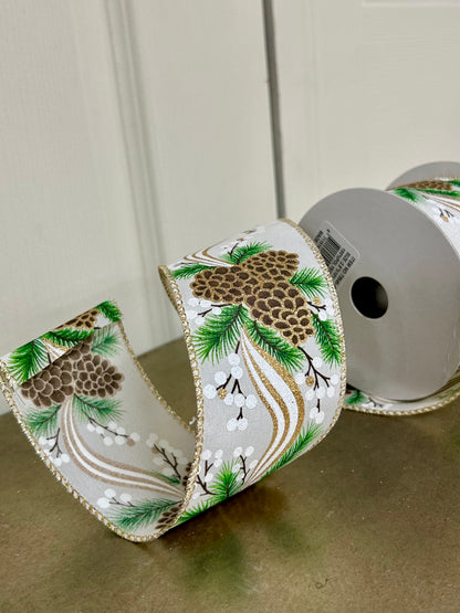 2.5 Inch By 10 Yard Pinecone Garland Ribbon