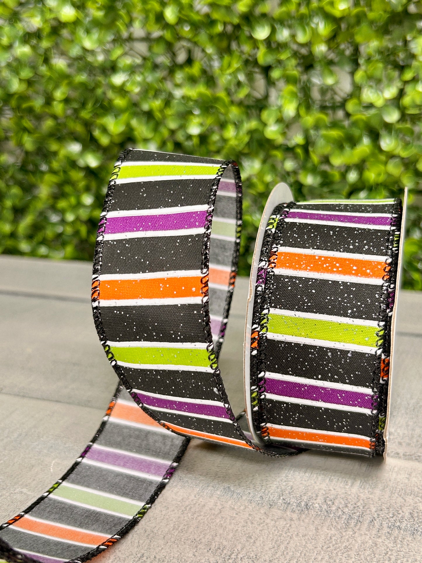 1.5 Inch By 10 Yard Lime Purple Orange Horizontal Stripe Ribbon