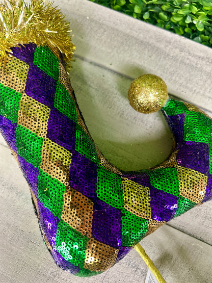 24 Inch Purple Green And Gold Sequin Elf Leg Pick
