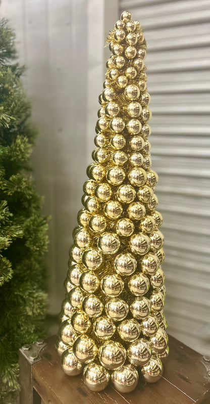 36 Inch VP With Tinsel Ball Cone Tree Champagne