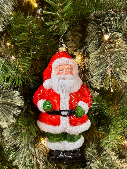 8 Inch Glass Santa Ornament