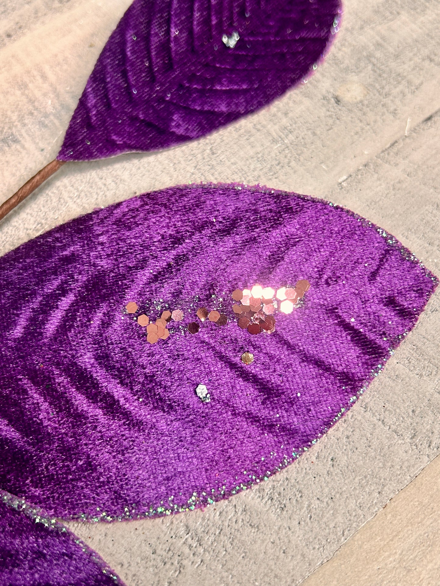 26 Inch Purple Velvet Sequin Magnolia Leaf Spray