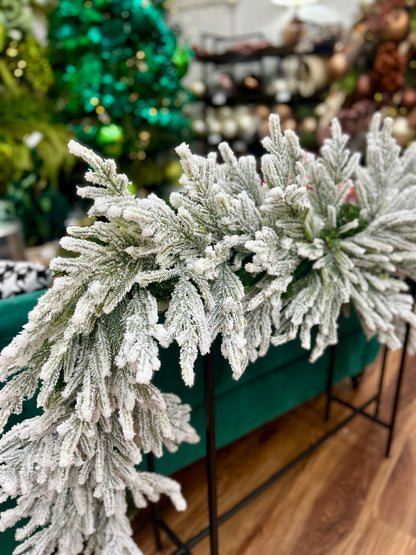 8 Foot Flocked Snow Norfolk Pine Mantel Garland