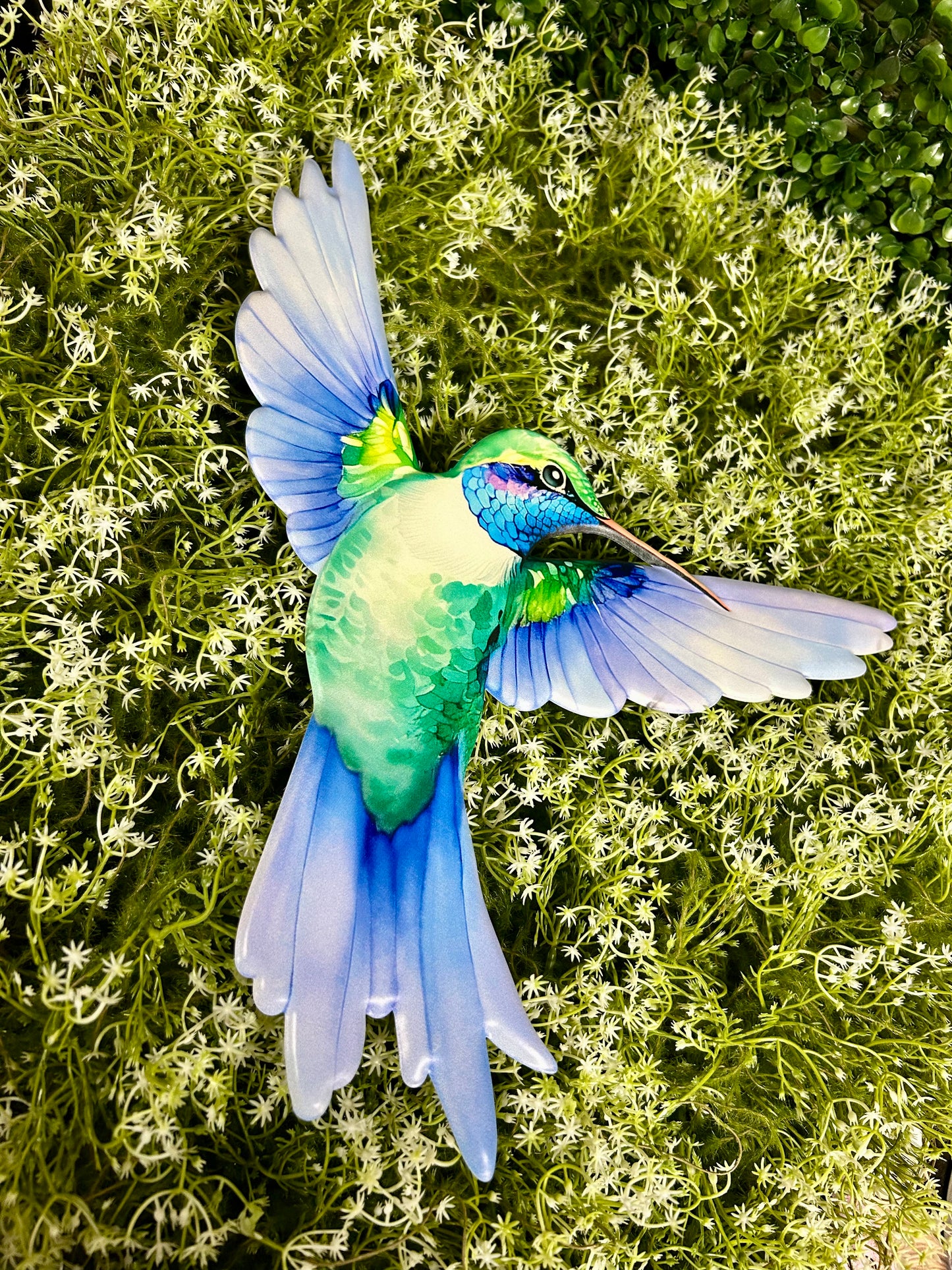 12 Inch Blue And Green Embossed Hummingbird Sign