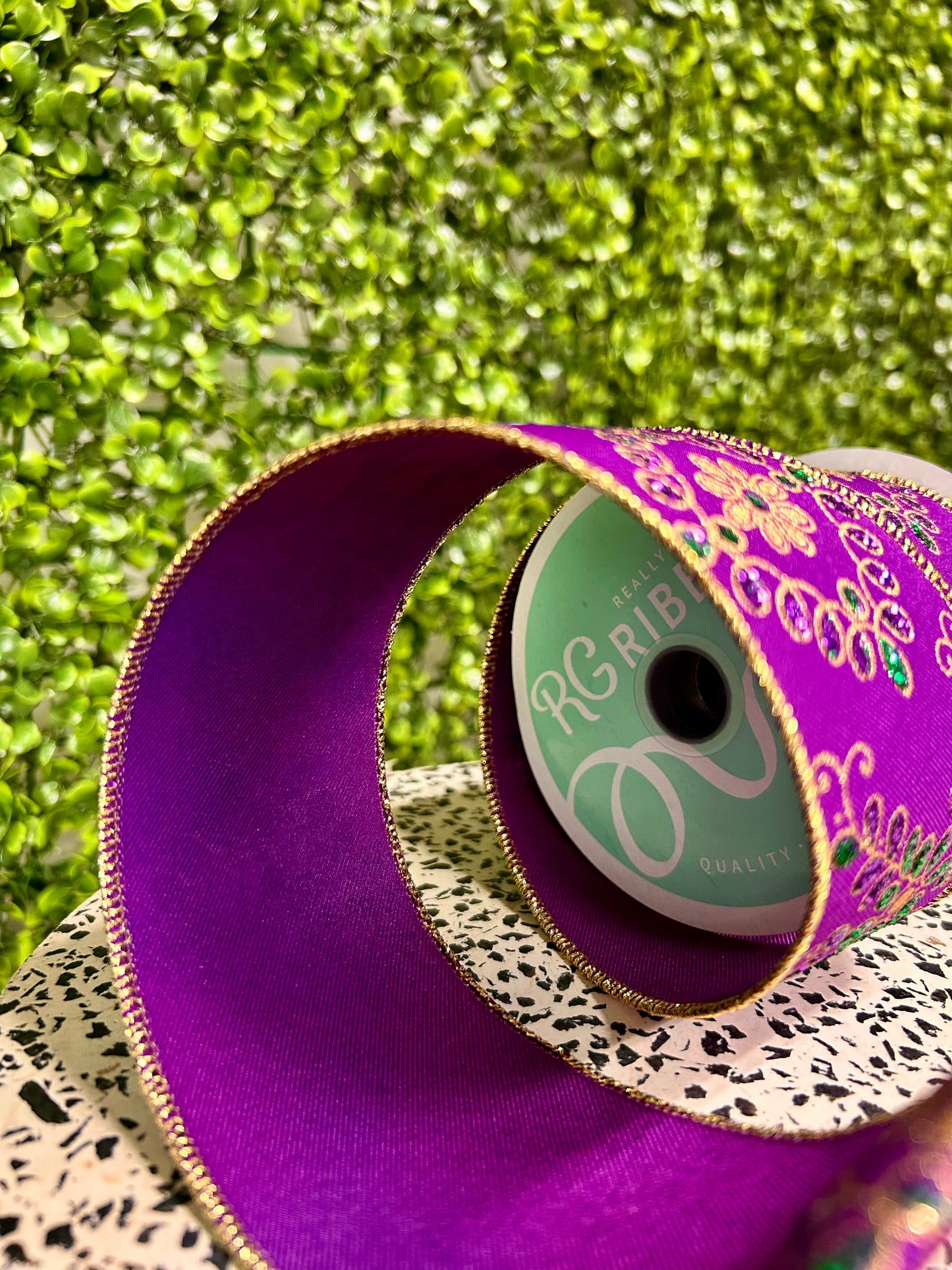 2.5 Inch By 10 Yard Mardi Gras Ornate Loop Diamond Ribbon