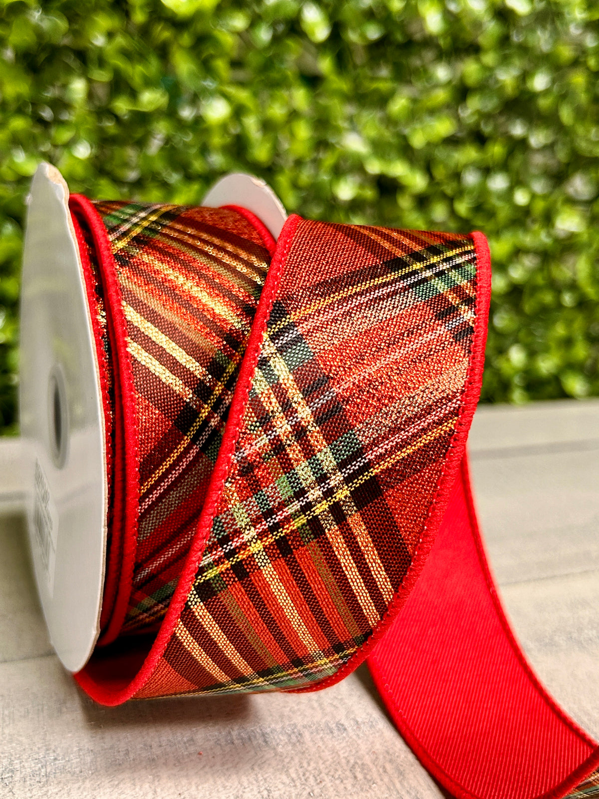 1.5 Inch By 10 Yard Metallic Plaid Diagonal Fused Ribbon