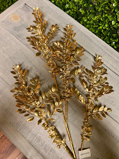 33 Inch Gold Fern And Pearl Metallic Spray