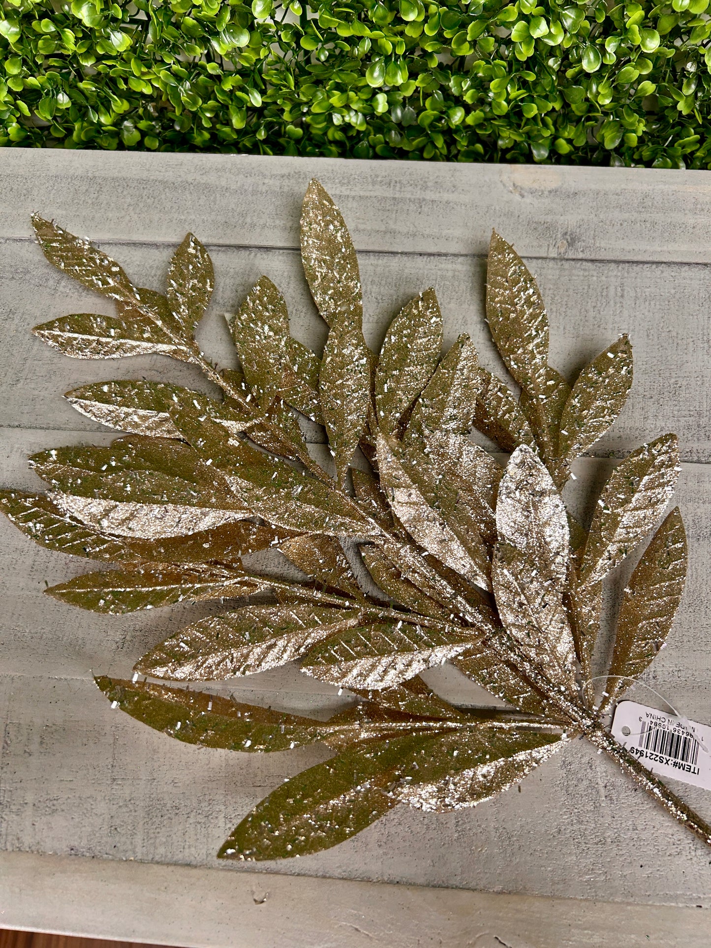 23.5 Inch Champagne Glitter Bay Leaf Spray