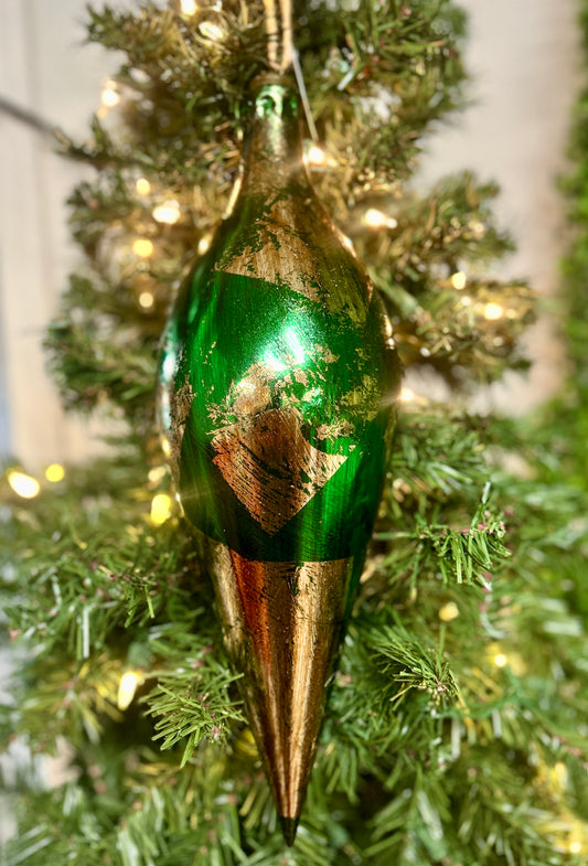 16 Inch Green And Gold Finial Ornament