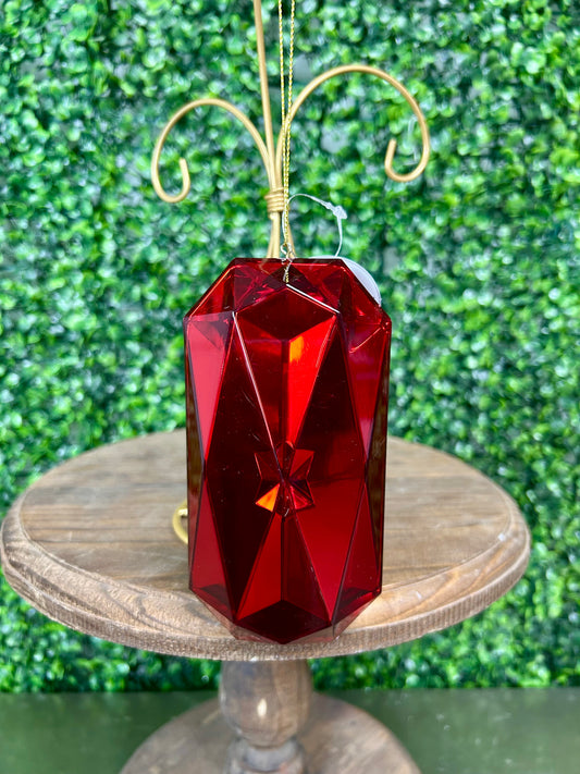 5.75 Inch Red Acrylic Rectangle Diamond Ornament