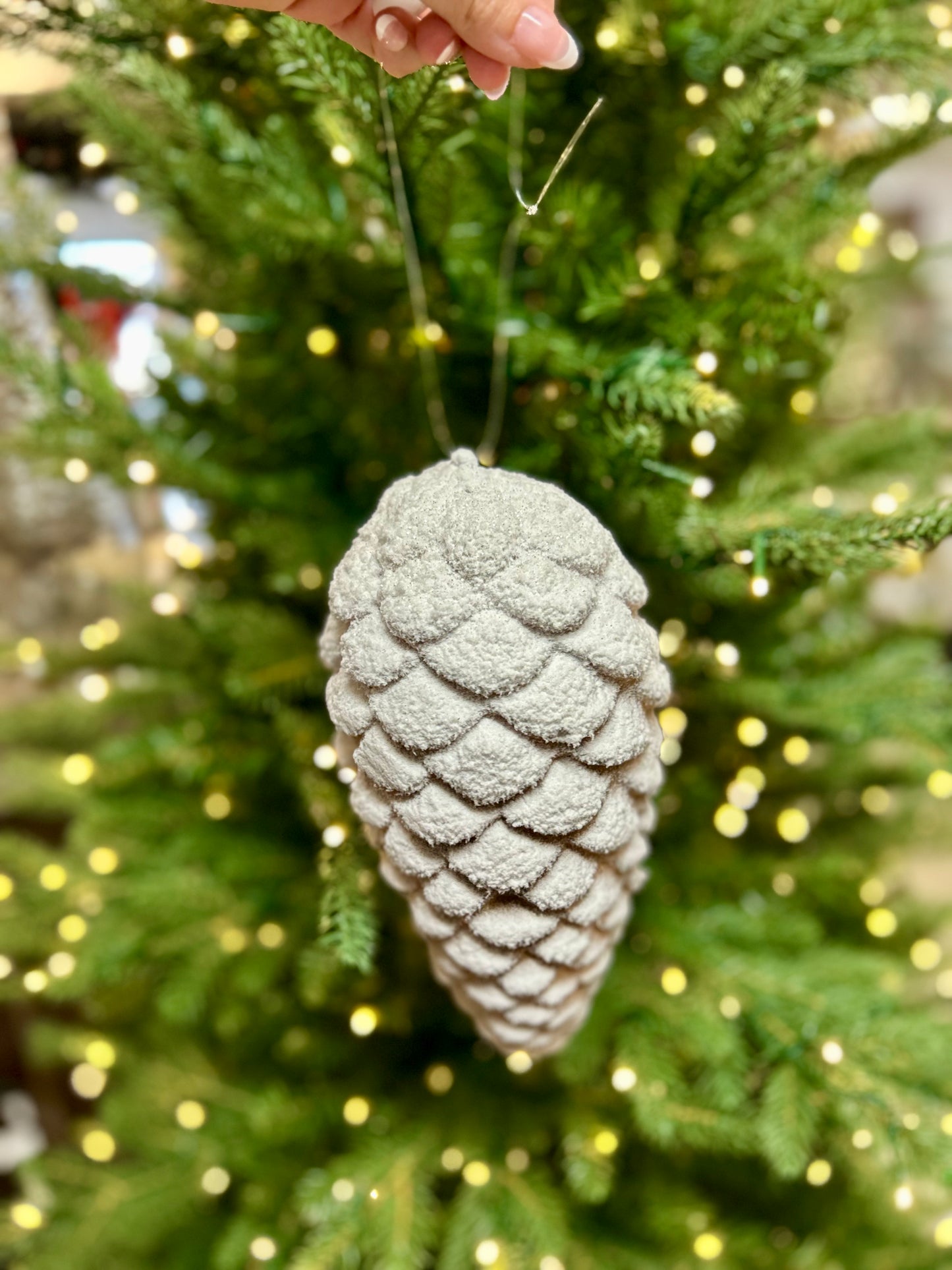 9 Inch Pinecone With Snow Ornament