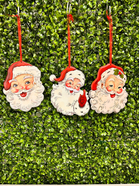 6.10 Inch Metal Embossed Holiday Santa Design Ornament Three Assorted