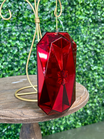 5.75 Inch Red Acrylic Rectangle Diamond Ornament