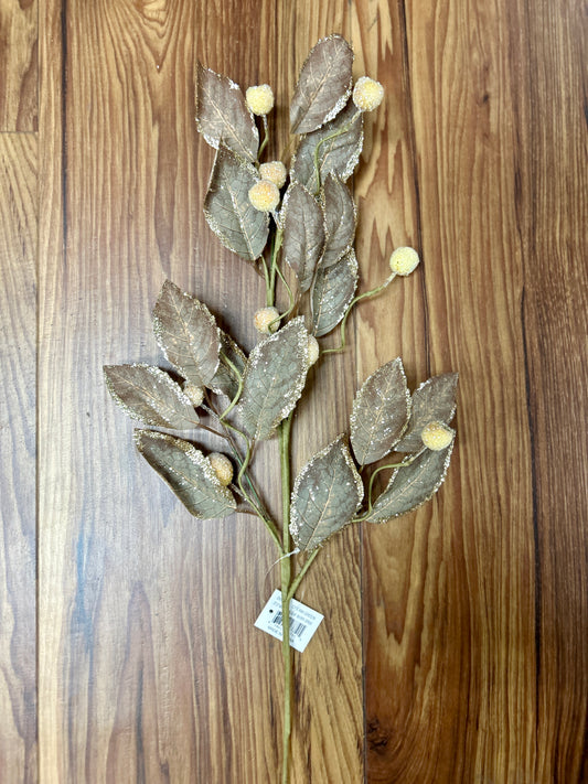 27.5 Inch Brown Magnolia Leaf With Cream Berry Spray