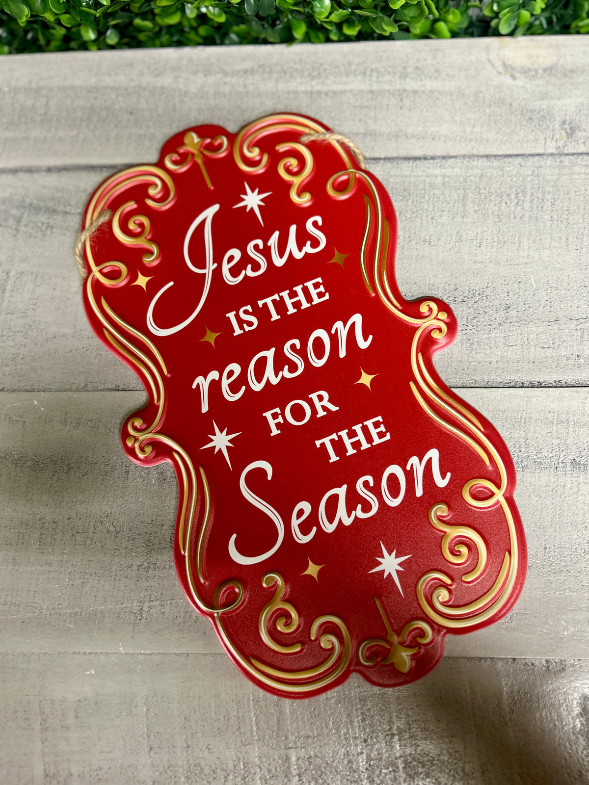 11.5 Inch Red And Gold Jesus Is The Reason Metal Sign