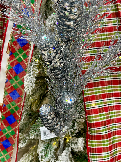 33 Inch Silver Glitter Pinecone Spray