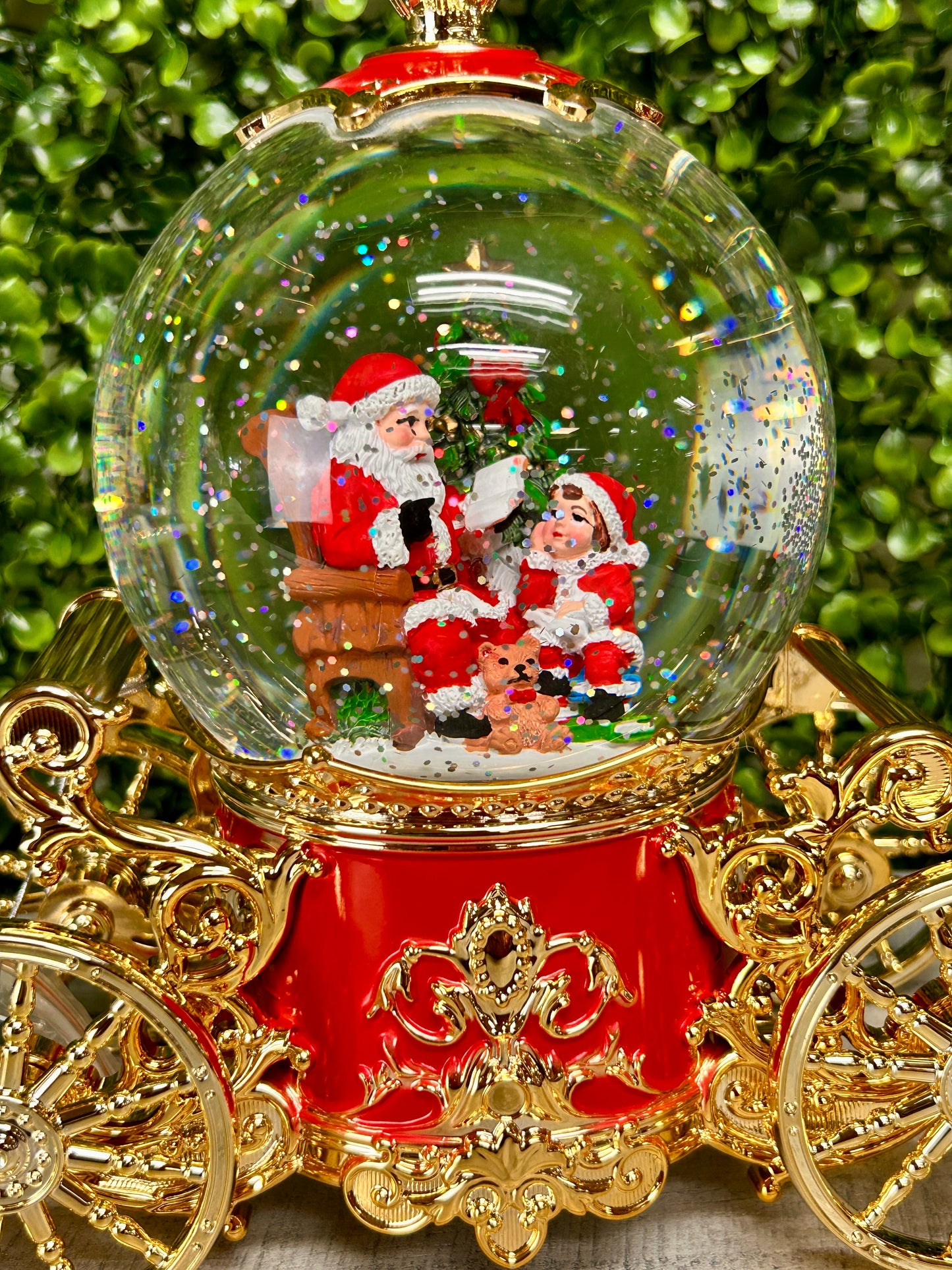 7.8 Inch Lighted Musical Spinning Water Globe Carriage With Rotating Figurine