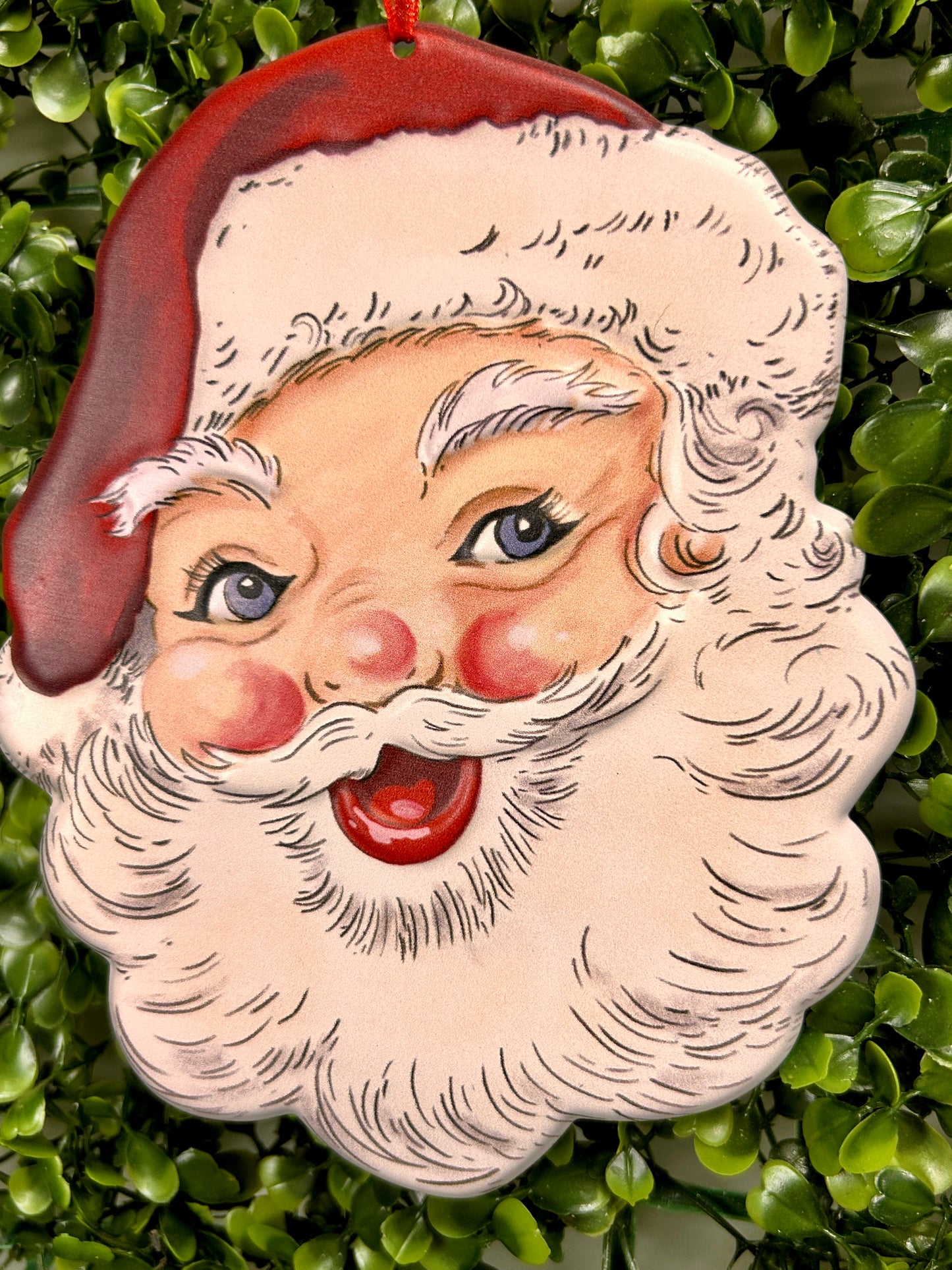 6.10 Inch Metal Embossed Holiday Santa Design Ornament Three Assorted