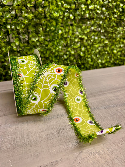 1.5 By 10 Yards Inch Lime Satin Eyeballs Ribbon