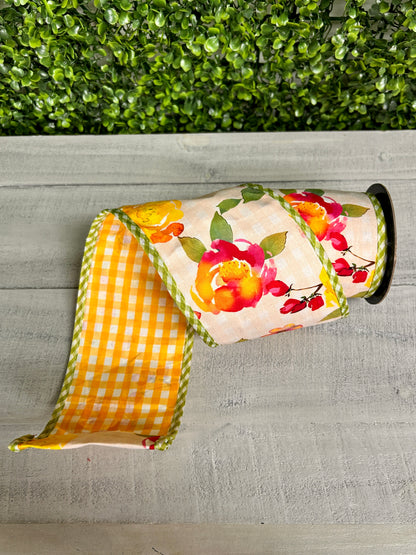4 Inch By 5 Yard Summer Rose Nasturitum Ribbon