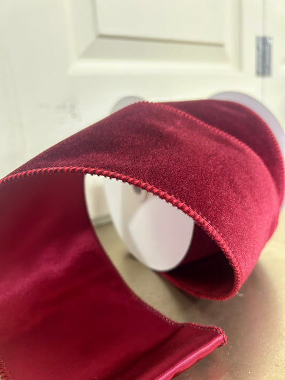 4 Inch By 10 Yard Burgundy Deluxe Velvet With Satin Backing Ribbon