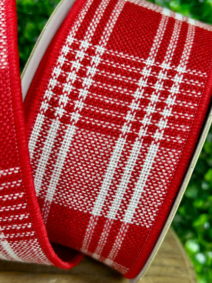 2.5 Inch By 10 Yard Red And White Three Stripe Check Fused Ribbon