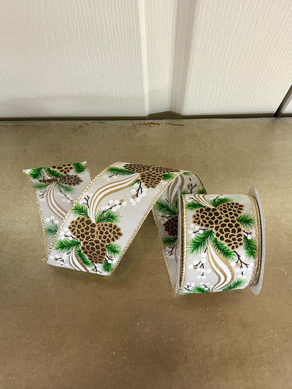 2.5 Inch By 10 Yard Pinecone Garland Ribbon