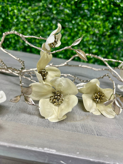 35 Inch Pearl Metallic Dogwood Spray