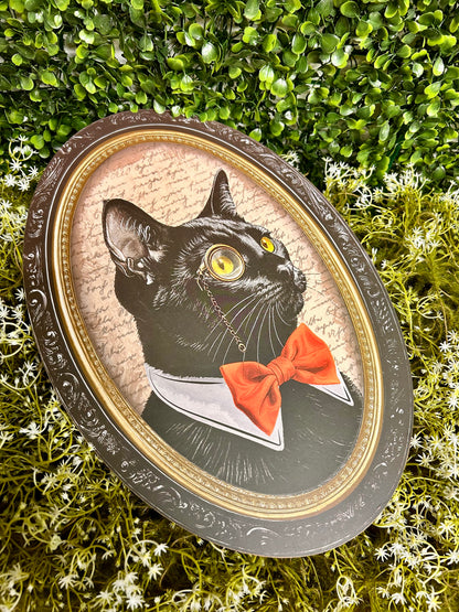 13 Inch By 9 Inch Black Cream And Orange Black Cat Portrait Wood Sign