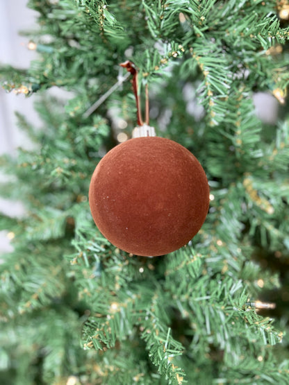 5 Inch Brown Flocked Ornament Ball